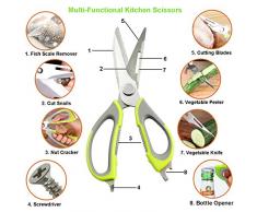 LONJY Multifunktionale Küchenschere, Mehrzweck Edelstahl Küchenscheren Schwerlast Abnehmbare Kulinarische Schere 8in1 Haushaltsschere mit Magnethalter für Huhn, Fisch, Meeresfrüchte, Gemüse, BBQ