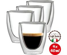 Caffé Italia Torino 4 x 60 ml Doppelwand-Thermo-Gläser - für Espresso Tee Heiß- und Kaltgetränke - spülmaschinengeeignet