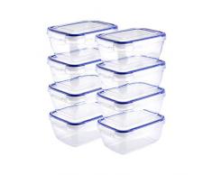 Grizzly Frischhaltedosen Set Rechteckig 8 x 800 ml Vorratsdosen mit Deckel 100% Luft-und Wasserdicht