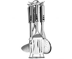 KADAX Küchenhelfer Set mit Ständer aus Edelstahl, 7-teilig Küchenset, Küchenutensilien, Kochset mit Schneebesen, Suppenkelle, Schaumlöffel, Kartoffelstampfer, Pfannenwender, Fleischgabel (Silber)