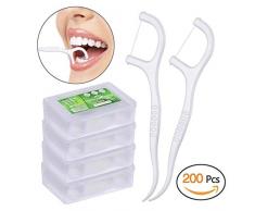 Dental Floss, KWOKWEI 200 Stück Zahnseide/Zahnstocher Stick mit Zahnstocher Halter, Zahn Draht/Zahnpflege Interdental Flossers mit Y-Form Design, Disposable Zahnseidensticks/Zahnreiniger Sticks