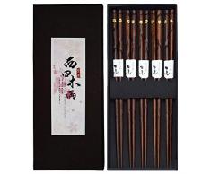 Bosdontek Japanische Sushi EssstäBchen 5 Pairs EssstäBchen Holz Wiederverwendbare Natürliche EssstäBchen Waschbar Chopsticks EssstäBchen Geschirr Set Mit Luxuriöse Schwarz Box (Flower)