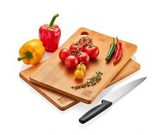 LARHN Hochwertige Schneidebretter Holz - 2 Extra Dickes Bambus Schneidebrett Set - FSC und LFGB zertifiziert - Verwenden Sie als Küchen-bretter, Frühstücksbrettchen, Brotbretter und Servierbretter