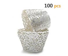 Golf, 100 Stück Cupcake-Förmchen, künstlerisches Backpapier, filigrane kleine Ranke, lasergeschnitten, Backförmchen, Muffins, für Hochzeit, Party, Geburtstag, Dekoration silber