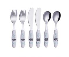 Exzact Kinderbesteck 6 teiliges aus rostfreiem Stahl/spülmaschinengeeignet Kinderbesteckset - 2 x Gabeln, 2 x Sicherheitsmesser, 2 x Esslöffel (Elefant x 6)