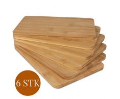 bonsport 6er-Set Schneidebretter - 6 Brettchen Frühstücksbrettchen aus Bambus Holz, 22 x 14 x 0,8 cm