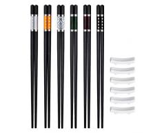 Glasfaser-Essstäbchen, Queta 6 Paar Spülmaschinenfest Essstäbchen Asiatisches Besteck 243mm mit 4 Keramik-Essstäbchen-Auflagen
