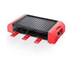 THOMSON Raclette Grill für 6 Personen - modernes Raclette Gerät (elektrisch) mit Grillplatte, bis zu 210° C & 1000 Watt Leistung, Raclettegrill mit 6 Pfannen, Farbe: Rot