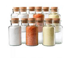 MamboCat 12er Set Gewürzgläser | Füllmenge 300 ml | Wiederverwendbare Glasdose + Korkverschluss | Hochwertiges rundes Glas | Aufbewahrung von Tee Kräutern Gewürzen