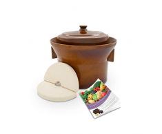 K&K Premium Gärtopf [Form 1] - 5.0 Liter aus hochwertiger Steinzeug Keramik inkl. Deckel und Stein - 15mm Wandstärke