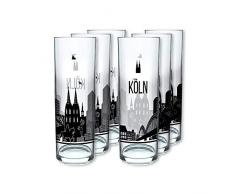 I LOVE KÖLN Kölschglas 6er Pack, Gläser mit der Kölner Skyline, Biergläser mit Druck à 0,2ml