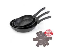Linnuo 3tlg Pfannenset Induktion Pfanne Antihaft Bratpfanne Set - mit Soft Touch Griff (Nicht heiß) - Alu Pfannen Set Marmor Granit Keramik beschichtete Pfannen 28 cm, 24 cm, 20 cm - schwarz