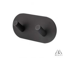 Milti Design Handtuchhaken in Schwarz aus gebürstetem Edelstahl 304 - Handtuchhalter zum kleben mit hochwertigem 3M Kleber - Modernes Bad-Accessoire für Ihr Badezimmer oder Küche - Ohne zu bohren
