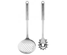 Probus Vorlege-Set, Servier-Set mit Spaghettilöffel & Abseihlöffel aus hochwertigem Edelstahl mit ergonomischem Griff, spülmaschinengeeignet, aufhängbar (Farbe: Silber), Menge: 1 x 2er-Set