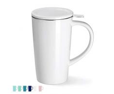 Sweese 202.101 Teetasse mit Deckel und Sieb, Tee tassen Porzellan für Losen Tee Oder Beutel, Weiß, 450 ml