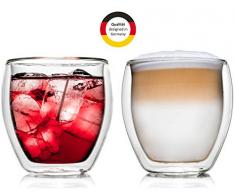 Creano doppelwandiges Thermoglas 400ml, 2er Set, großes hitzebeständiges Trinkglas aus Borosilikatglas (DG-Bauchig)