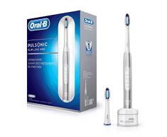 Oral-B Pulsonic Slim Luxe 4100 Elektrische Schallzahnbürste für gesünderes Zahnfleisch in 4 Wochen, mit Timer und 2 Aufsteckbürsten, Platin