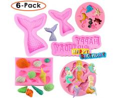 Debolic 6 Stück Muschelform 3D Meerjungfrau Schwanz Form Silikon Fondant Kuchen Formen zum Backen Kuchen Dekorationen Machen Schokolade Zucker Eiswürfelschale Handwerk DIY Kuchen Candy