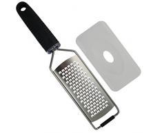 HOME DEPT Gourmet Küchen-Reibe/Hobel/Zester Profi Küchenreibe, Edelstahl, Griff in Schwarz, zum Reiben von Parmesan, Muskatnuss, Zitrone Karotten und für Ingwer. Antirutsch Griff und Fingerschutz.