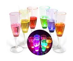WJled LED Weingläser Sektkelche leuchten Gläser LED Flüssigkeit aktiviert Champagner-Gläser, 6-Pack
