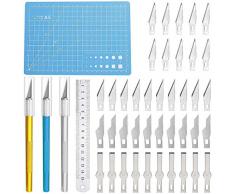 Lhedon Precision Craft Hobby Messer Set Enthält 40 Ersatzklingen Skalpell mit 3 Griffen,1 Schneidebrett,1 Stahllineal, Bastelmesser Schnitzmesser für DIY Art Work Caving