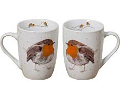 B&B 2 STK Kaffeetassen 330ml ROTKELCHEN Robin Tassen Porzellan Glühweintassen Kaffeebecher Tasse Waldtiere Vögel Jumbobecher Vintage Emaille