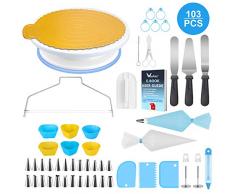 WisFox 103 Teiliges Tortenplatte Drehbar Tortenständer Kuchen Drehteller Cake Decorating Turntable mit Zuckerguss, SpritztüllenTipps-Set, und glatter, Gebäckwerkzeug für Anfänger und Profis