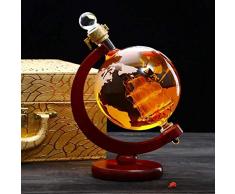 CLX Finest Glas Whiskey Dekanter-Set Kompass Personalisiert Mit 850Ml Geschenk Mit Gravierter Weltkarte,Rot
