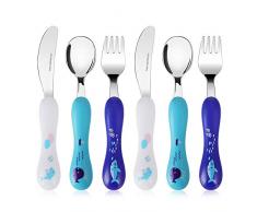 Lehoo Castle KinderBesteck ab 2-4 Jahr, 6-teilig KinderBesteck Edelstahl, Kleinkind Gabeln Löffel Messer Set, Baby Löffel Gabel Messer (Ocean Park)