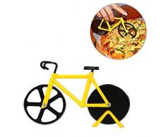 Pizzaschneider Fahrrad, Pizzaroller aus Rostfreiem Stahl, Pizza Schneider mit Ständer Doppelte Schneide aus Edelstahl, Antihaftbeschichtung für Familienfeiern, Partys, Picknicks Geschenke (Gelb)