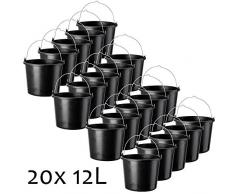 KADAX Baueimer aus Kunststoff, 12L, Mörteleimer für Baustelle, Garten, Zementeimer, Stabiler Eimer mit Griff, Mörtelkasten, Wassereimer mit Gießrand, Putzeimer, schwarz (20)