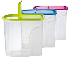 Kigima Müsli Cornflakes Schüttdose große Vorratsdose 5,7 Liter 3er Set grün/blau/pink