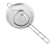 [Neue Version] Cymax feinmaschig Küchensieb Edelstahlnetz Set 7/12/18cm mit Rand und Bequemen rutschfesten Griffen geschaffen,Perfekt geeignet zum Sieben von Mehl oder Abtropfen von Obs