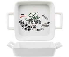 alles-meine.de GmbH 2 TLG. Set _ kleine Auflaufformen / Ofenformen - Italian Penne - Porzellan / Keramik - eckig weiß - 15 cm - Gratinformen - Lasagneformen / Nudelgratin - Backf..