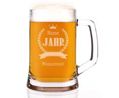 Herz & Heim® Bierkrug zum Geburtstag mit Gravur des Namens und des Geburtsjahr und Glückwünschen