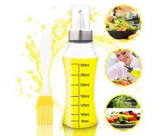tEEZErshop Öl Flasche mit Skala,Glas Olivenöl Essig Spender für Küche und Grill, Sauce Cruet mit Auslaufsicher Ausgießer Staubdicht(400ml+Silikon Backpinsel)