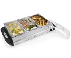 Sänger Buffetwärmer 300 W aus Edelstahl | Speisewärmer mit 3 Kammern á 2,4 L | elektrische Warmhalteplatte mit stufenloser Temperatureinstellung