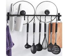 KONFA Küchenschienen zu Bohren Küchenutensilienständer, eine Notwendigkeit Küchenhalter mit Hakenbecherhalter,Schwarz,40cm