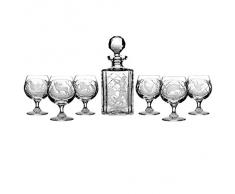 Crystaljulia 3837 Cognacsatz Jägermotiv Crystalite 1x Karaffe 6X Cognacglas