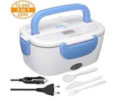 AUTOPkio Elektrische Lunchbox 3 in 1 für Auto/LKW und Büro 220V 24V 12V 40W - 1.5L Speisenwärmer Warmhaltebox Edelstahl mit Löffelgabel für Haushalt Schule Reise