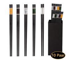 ZITFRI EssStäbchen 10 Paar ESS Stäbchen Japanische Chopsticks Schwarz Stäbchen für Asiatisches Geschirr - Sushi Stäbchen mit Box - Alloy Edelstahl Essstäbchen