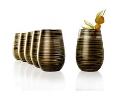 Stölzle Lausitz Becher Twister, 465 ml, 6er Set, in schwarz (matt) und Gold, universell einsetzbar, für Wasser, Säfte, Cocktails, Wein, Windlicht, Vase, spülmaschinenfest