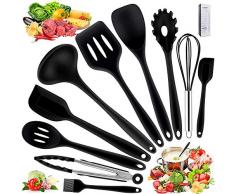 CHUER 10 Stücke Küchenhelfer Set, FDA Kochgeschirr Silikon Küchenutensilien Set Schwarz Advanced Hitzebeständige Küchengeräte Kochzubehör Antihaft-Küchenbackwerkzeuge,Schneebesen, Grillzangen etc
