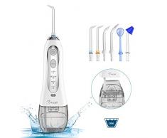BESTOPE Munddusche Zahnreiniger Elektrische Oral Irrigator IPX7 Wasserdicht Zahnbürste Kabellos Wasser Flosser 300ML Wassertank 5 Düsen und 1 Zungenreiniger