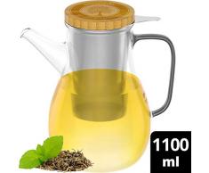 amapodo Teekanne Glas mit Siebeinsatz 1100ml Glaskanne Tee Kanne Teebereiter Edelstahl Sieb