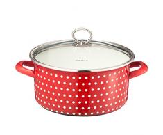 Kochtopf Coletto 24cm | mit Deckel | rot mit weißen Punkten | für alle Herdarten + Induktion | Emaillierter Carbonstahl | Innenskalierung | Gemüsetopf | Suppentopf