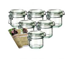 gouveo 6er Set Bügelgläser 250 ml incl. 28-seitige Flaschendiscount-Rezeptbroschüre Marmeladengläser mit Bügelverschluss