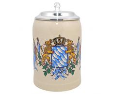 Bavariashop Steinkrug Bayern Incl. Zinndeckel, 0,5 Liter, Grau, Wappen Freistaates Bayern, Löwe, Krone, Maßkrug, Bierkrug