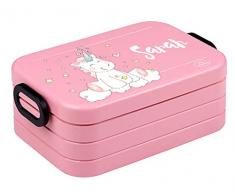 Mein Zwergenland Bento Brotdose | Take a Break midi | Personalisierte Brotbox mit Namen für Kinder | Lunchbox Kinder mit Zwei Klappverschlüssen | Nordic Pink | „Einhorn Cutie“