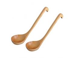 SJGDBN-zdnjhzkLöffel aus natürlichem Holz, große Suppenkelle mit Haken, natürliches Holz, Geschirr für Küchenutensilien, Breischlöffel, Suppenlöffel, Bambus, K
